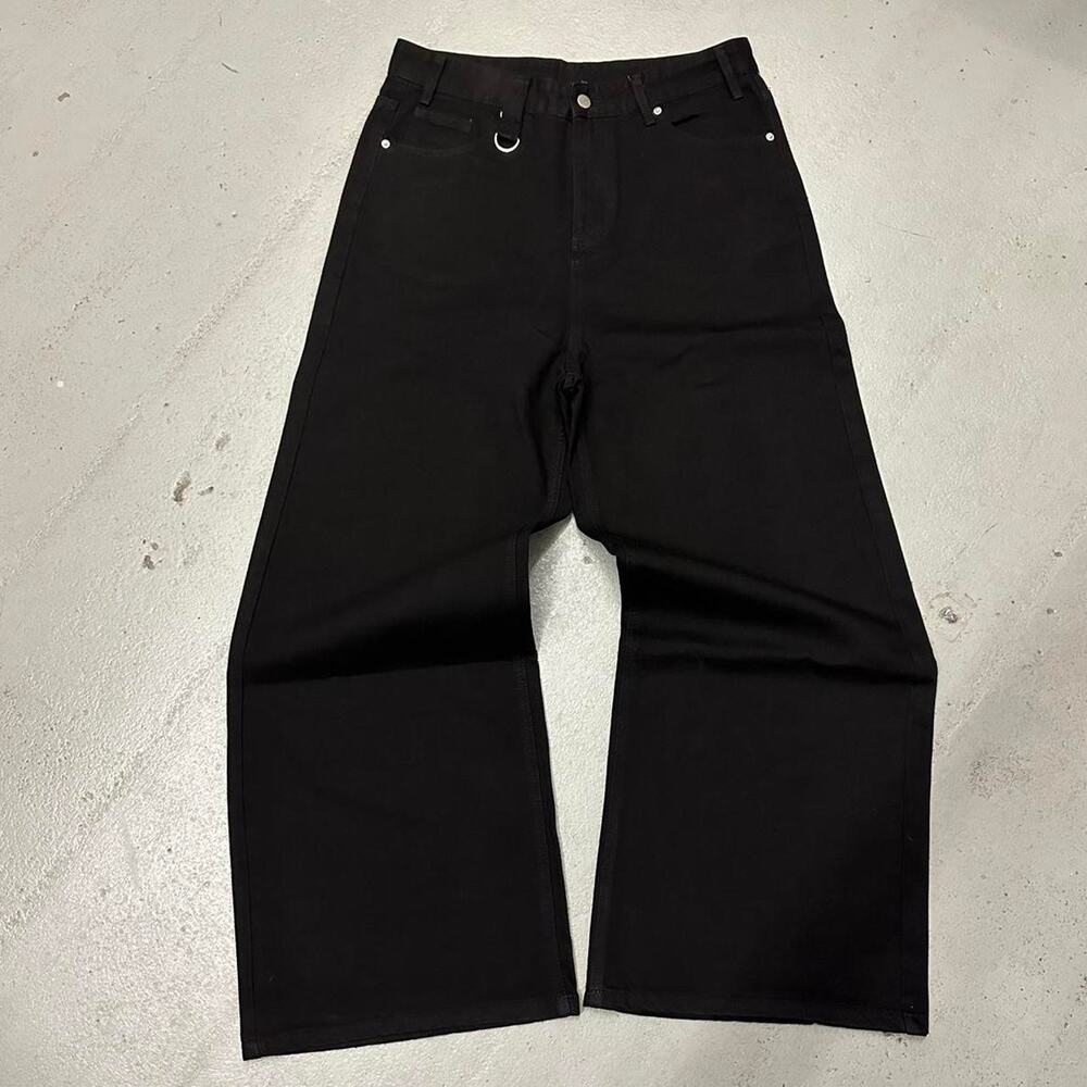 SOLID BLACK WIDE LEG BAGGY DENIM WAIST 34 FLAT
